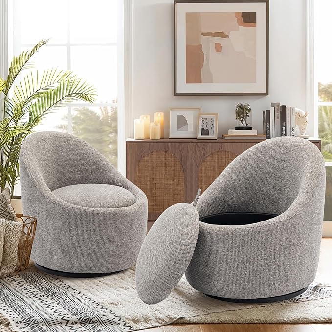 COLAMY Chenille Fabric 360 Swivel Accent Chair Set of 2 Light Gray