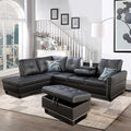 EMKK L Shaped Sofa with Ottoman Modern Nail-Head Design PU Leather Sectional Couches with Chaise Cup Holder for Living Room Bedroom Office