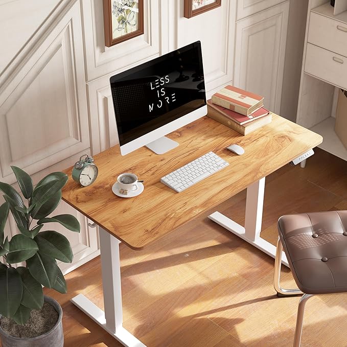 FEZIBO One-Piece Standing Desk Adjustable Height Stand up Home Office Desk 55x24 Inch Electric Standing Computer Desk with 4 Memory Presets Headphone Hook Light Rustic