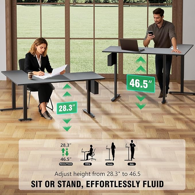 L Shaped Electric Standing Desk63 Inch Adjustable Height Sit to Stand Corner Desk with Memory Presets Reversible Computer Table for Home Office Work and Study Black