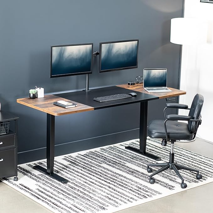 VIVO Electric 71 x 30 in Dual Motor Rustic Sit Stand Desk Memory Height Adjustment 2B Series Black and Vintage Brown Top Black Frame DESK-KIT-2B7BN