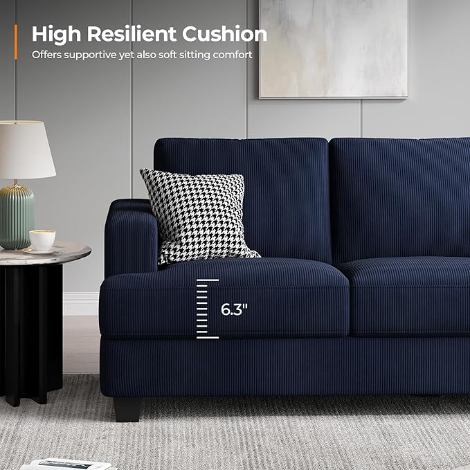 89 Inch Sofa with Extra Deep Seats Oversize 3 Seater Sofa for Living Room Modern Couch and Sofa Comfy Armrests and Seats and Backrests Easy Installation Corduroy Fabric Blue
