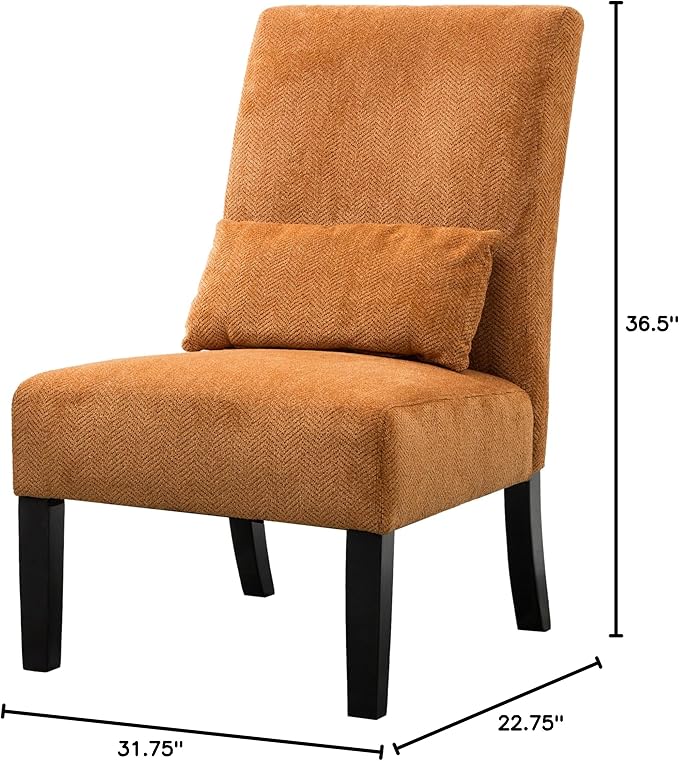 Knocbel Upholstered Accent Armless Chair with Pillow Living Room Fabric Lounge Chair with Solid Wood Frame &amp Legs (Orange w/Pillow)