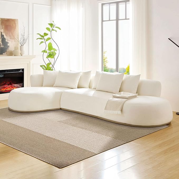 kevinplus 134.63'' Large Sectional Curved Sofa Couch with Chaise Lounge for Living Room Oversize L-Shape Modern Sectional Sofa Couch Wood Structure &amp Easy Assembly (Left-Facing Beige)