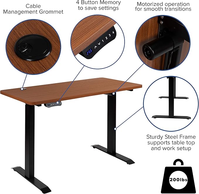 Flash Furniture Tanner Electric Height Adjustable Standing Desk - Table Top 48 Wide - 24 Deep (Mahogany)