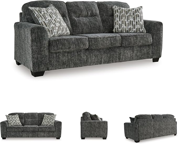 Signature Design by Ashley Lonoke Modern Sofa with 2 Accent Pillows Gray