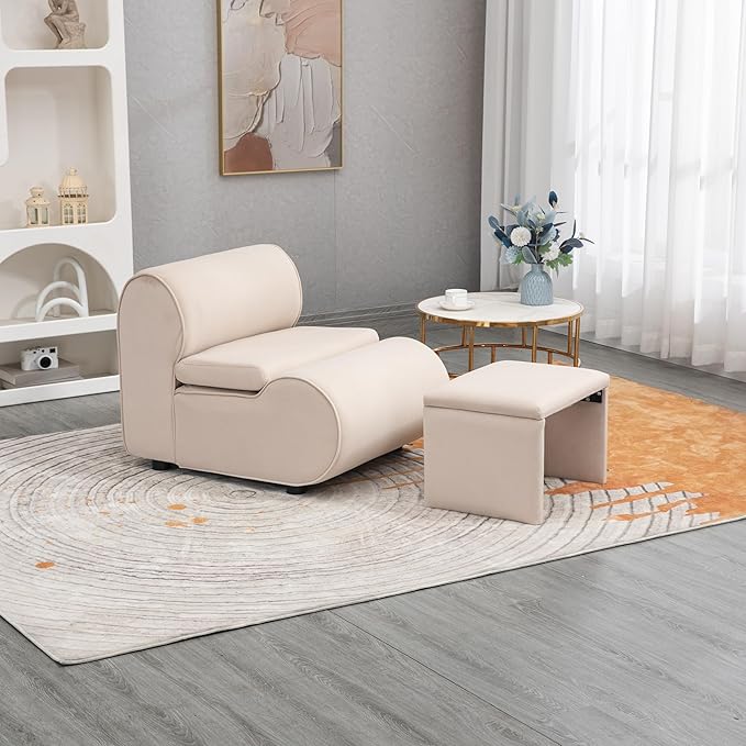 House Hold Accent Chair with Ottoman Cushioned deep seat no armrest Accent Single Lazy Chair for Living Room