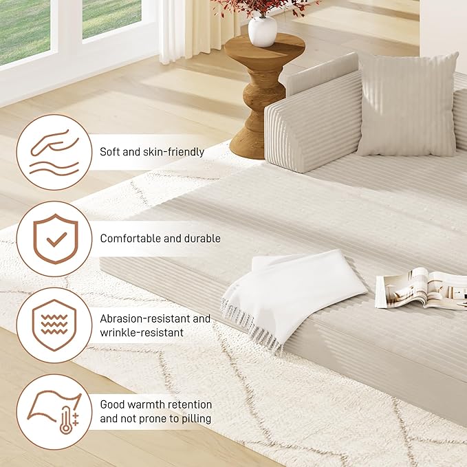 Folding Convertible Sofa Bed with 3 Pillows 79  Corduroy Boneless Couch with Armrest Pockets Lounge Loveseat Sleeper with Pull Out Bed Memory Foam Compressed Sofa for Living Room Bedroom Beige