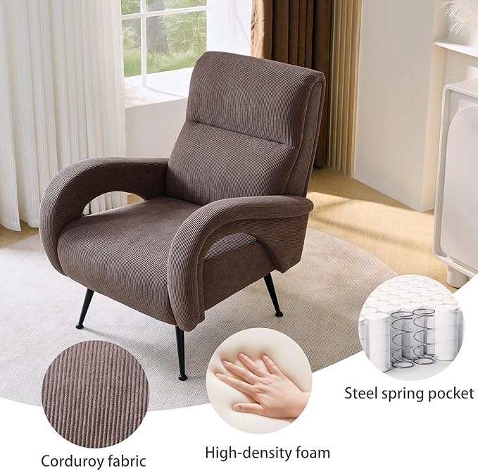 Corduroy Accent Chairs for Living Room Tufted High Back Reading Chairs for Bedroom Mid-Modern Comfy Upholstered Armchairs for Bedroom Reading Nook Apartment Brown