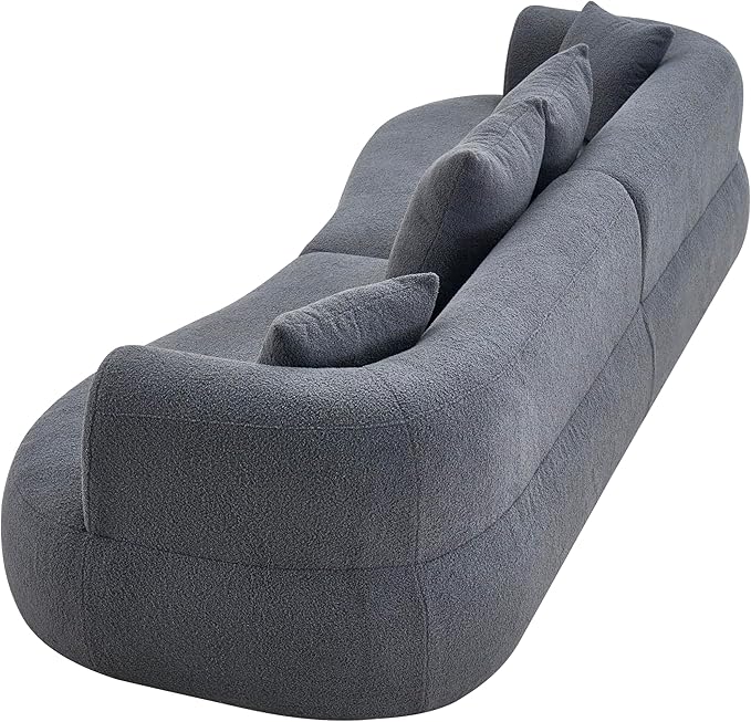 Oversized Sectional Sofa for Living Room 122 Modern Plush Teddy Fabric Sofa 4-Seater Extra Deep &amp Wide Seat Curved Cloud Couch with 4 Throw Pillows Grey