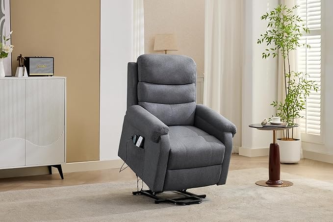 Power Lift Recliner Chair Recliners for Elderly with Heat and Massage Recliner Chair for Living Room with Infinite Position and Side Pocket USB Charge Port (Modern Grey)