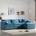 roomfitters 103 Chenille Sectional Sofa L Shaped Cloud Couch with Deep Wide Seat 4 Seat Sofa with Ottoman Blue