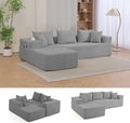 105'' Cloud Sectional Couch Modular L-Shaped Boneless Sectional Sofa Corduroy Deep Seat Couch Small Space Sofas for Living Room Bedroom Apartment No Assembly Grey