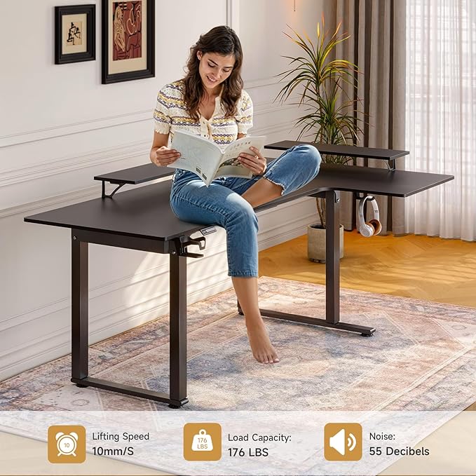 L Shaped Electric Standing Desk 71x43'' Computer Desks with 2 Monitor Shelves Dual Motor and Memory Controller Gaming Corner Desk Adjustable Height from 28-46'' for Home Office Workstation Black