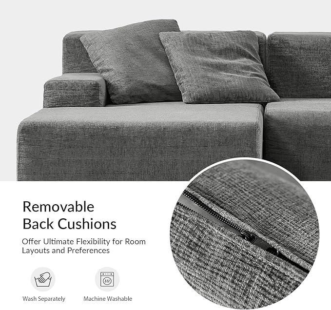 EcoHarbor Living 111 2-Piece Sectional Couch with L-Shape Chaise Modular Cloud Sofa with Deep Seat No Assembly Required Oversized Modern Upholstered Couches for Living Room Apartment Lounge Grey