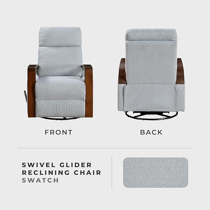 Lexicon 360 Degree Swivel Glider Reclining Chair Soft Boucle Manual Recliner Comfy Nursery Glider Recliner Wood Arms Pull Handle for Living Room/Office/Bedroom/Apartment Gray