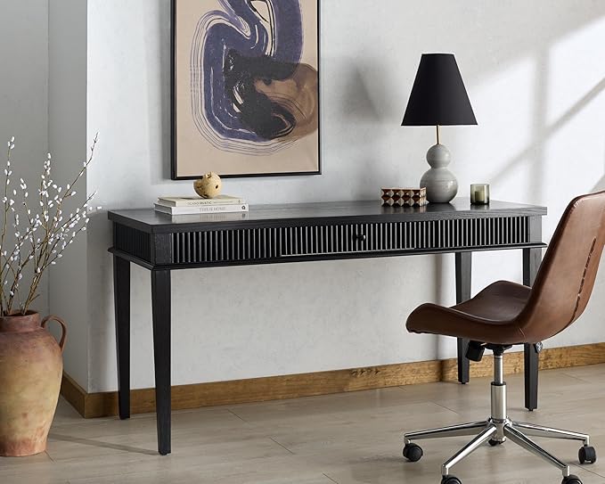 SAFAVIEH Couture Collection Shelbie Black 1-Drawer Reeded Computer Table Office Writing Desk