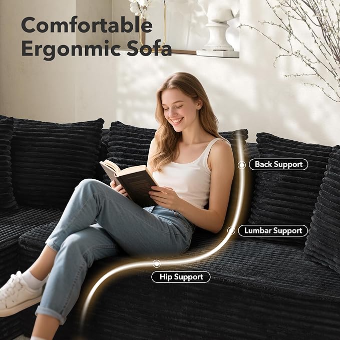 Modular Sectional Sofa Cloud Sectional Couch 106 Comfy Fluffy L Shaped Black Couches for Living RoomOversized Sofa Sleeper with Deep Seat No Assembly Required Black