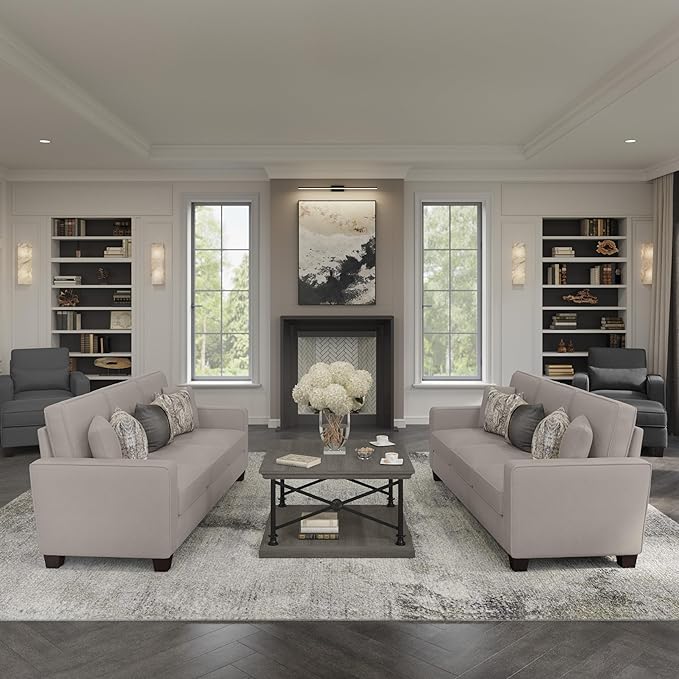 Bush Home Accent Chair with Arms Modern Armchair with Pet-Friendly Fabric Upholstery Living Room Stockton Collection Beige Herringbone