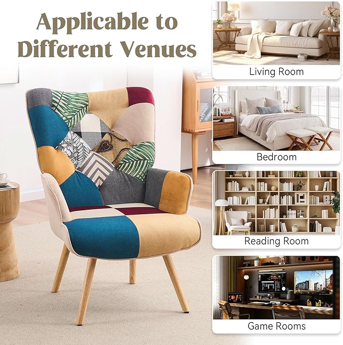 Joysoul Living Room Accent Chair Modern High Back Arm Chair Colorful Plaid Bohemian Style Chairs for Bedroom Waiting Room