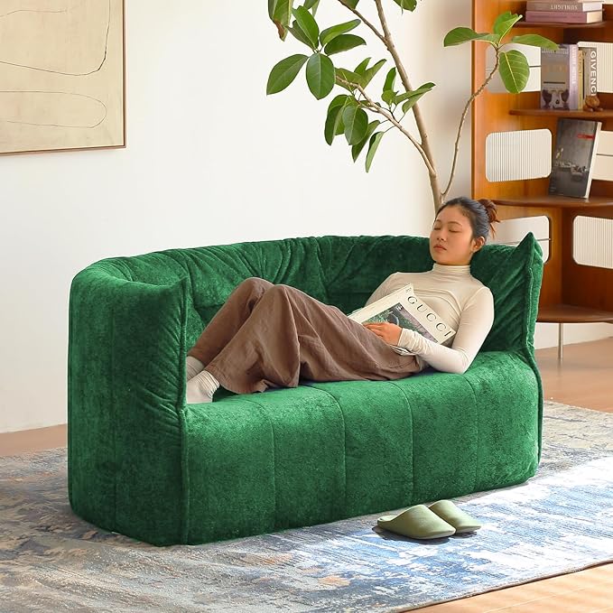 N&ampV Mid Century Brigantin Deep Relaxation Sofa Soft Premium Chenille for Living Room Bedroom and Office (Green ThreeSeater)