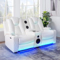 Naomi Home Chicago Deluxe Theater Style Motion Loveseat with LED Lights White/Air Leather