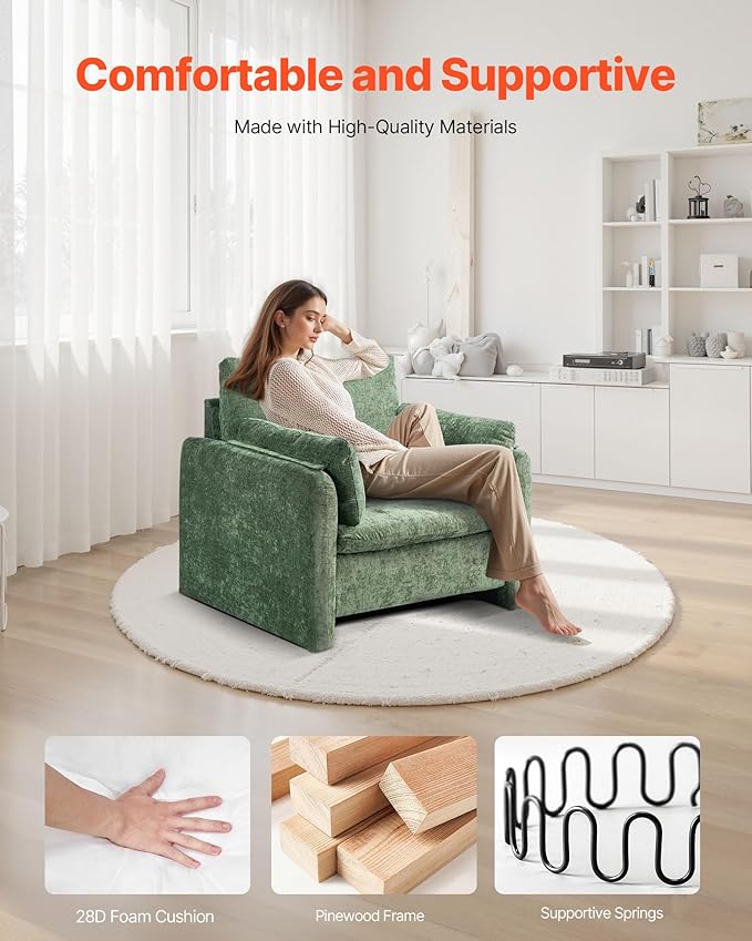 VEVOR Oversized Accent Chair Armchair with Padded Arms Comfy Single Sofa Chair Modern Reading Lounge Chairs for Living Room Bedroom Green