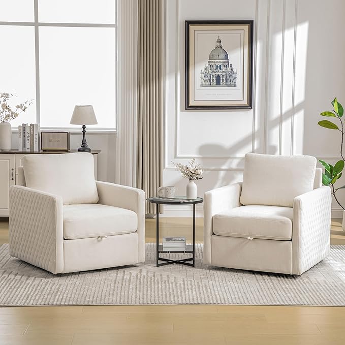 30 Beige Swivel Accent Chairs Set of 2Chenille Bedroom Chair with Storage Under SeatSquare Swivel Chairs Set of 2Modern Accent Chair for Living Room