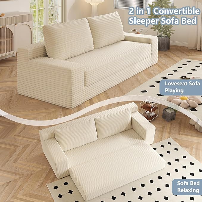 70.87 Loveseat Sofa Comfy Deep Seat Modern Small Corduroy Couch for Living Room Bedroom Apartment Home Office No Assembly Beige
