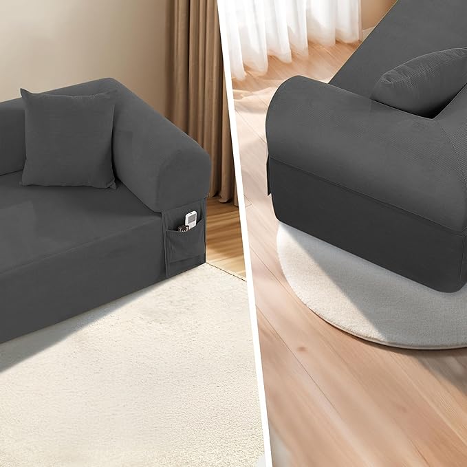 AC Pacific 3-Seater Sofa with Pillows &amp Storage – Low-Profile Hybrid Design Pocketed Springs &amp High-Density Foam Gray Fabric Couch for Living Room Apartment Charcoal