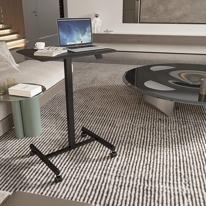 Generic Mobile Laptop Computer Desk Height Adjustable from 28.5 to 42.9 Pneumatic Adjustment Height Rolling Desk Mobile Table for Home and Office Black