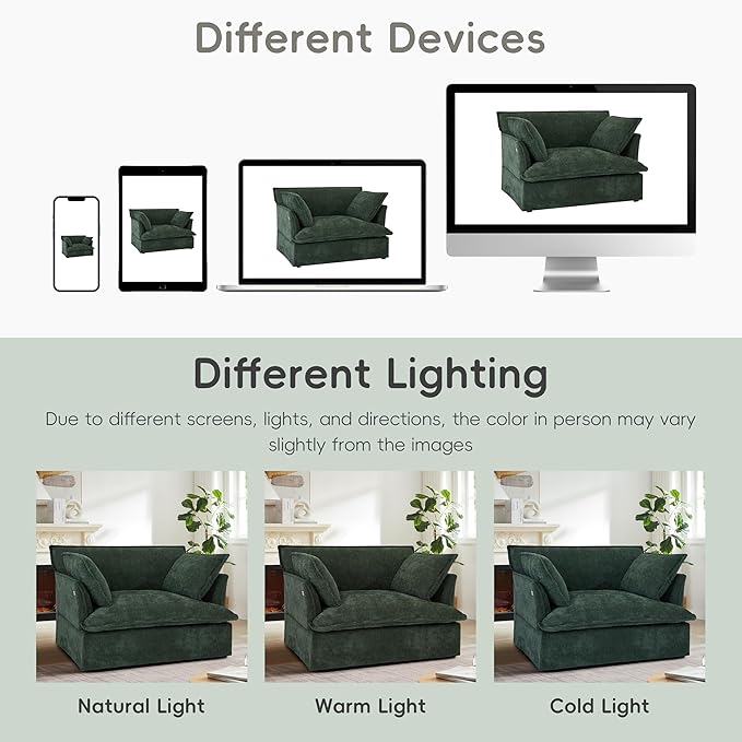 Merax 47.2 Oversized Accent Chair with Dual-Port Charging Skirted Base Deep and Wide Seat Cloud-Like Comfy Single Sofa Modern Design for Living Room&ampApartment ChenilleGreen