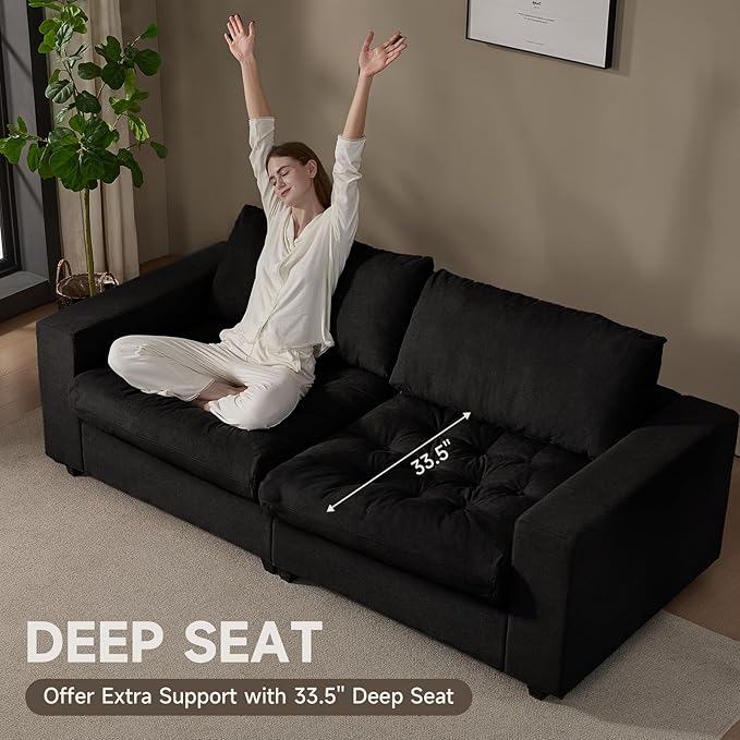 87'' Sofa Couch with Storage Deep Seat Couch for Living Room Comfy 2-Seater Moder Sofa Apartment Couches Black