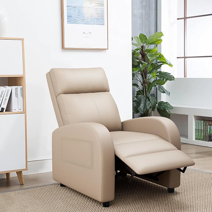 JUMMICO Recliner Chair Adjustable Home Theater Single Recliner Sofa Furniture with Thick Seat Cushion and Backrest Modern Living Room Recliners (Leather Beige)