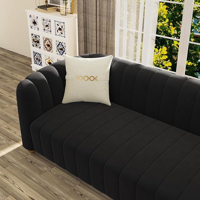 83'' Velvet Sofa for Living Room Modern Comfy Couch 3-Seater Apartment Sofa with 2 Pillows &amp Golden Metal Legs