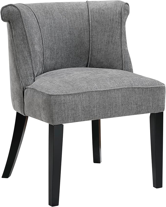 Lexicon Accent Chair Textured Fabric Upholstered Armless Seat with Solid Wood Legs Curved Back Comfy Side Chairs for Living Room/Bedroom/Office/Waiting Area Charcoal