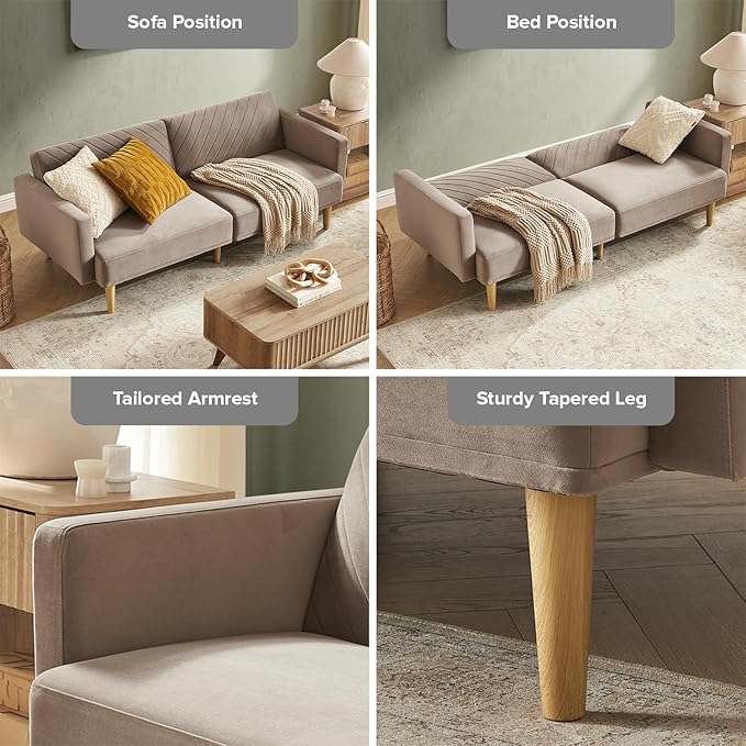 mopio 76.4 Futon Sofa Bed Couch Loveseat Sleeper Sofa Mid Century Modern Futon Couch Sofa Cama Couches for Living Room (Mocha Brown Premium Velvet)