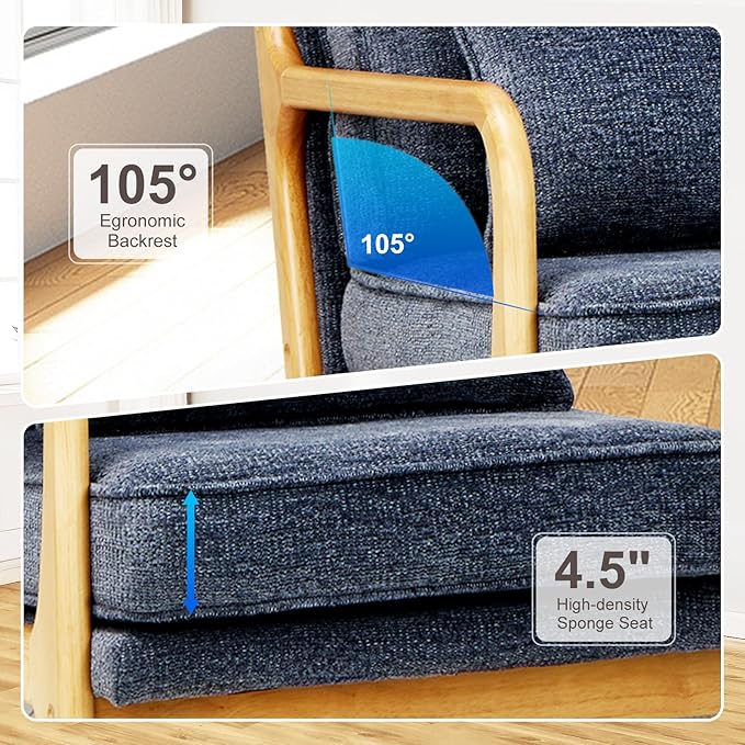 Mid-Century Accent Chair Set of 2 with Solid Wood Frame Reading Relaxing Armchair Lumbar Pillow&amp Soft Cushion Leisure Chair for Living Room Bedroom Waiting Room-Blue