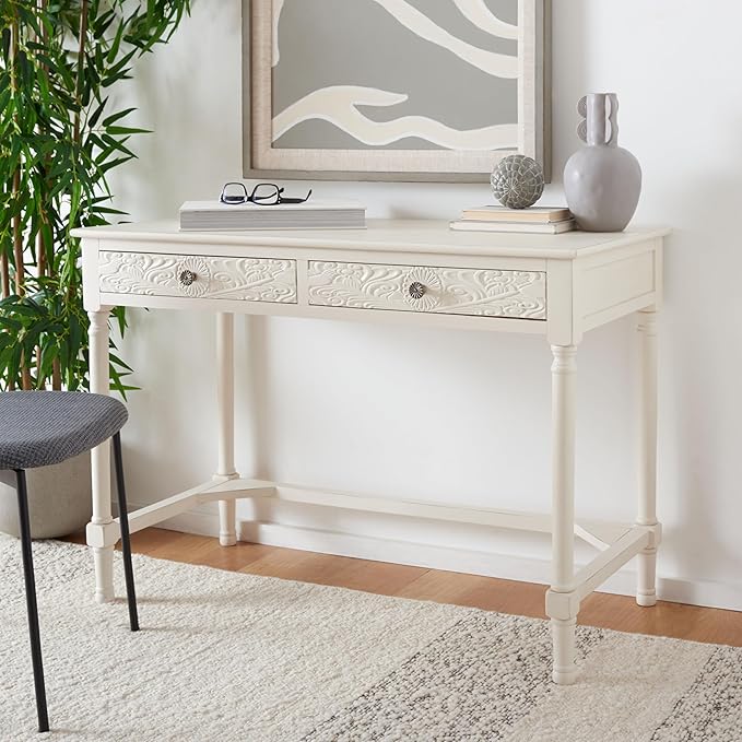 SAFAVIEH Home Collection Ryleigh Distressed White 2-Drawer Desk