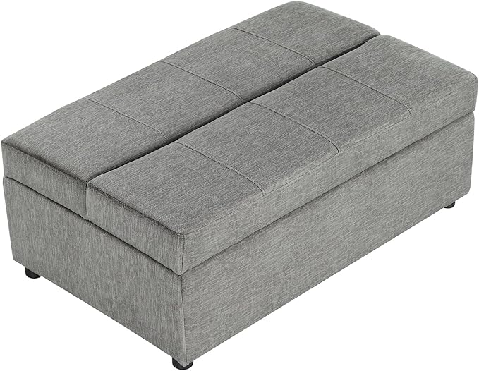 Folding Ottoman Sleeper Bed with Mattress Wood Legs and Chenille Fabric Convertible Chair into Sofa Bed Pull Out Ottoman Lounge for Small Space (Dark Gray * 9)