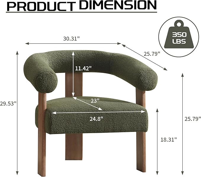 VKNOW Accent Chair Living Room Chairs Set of 2 Modern Upholstered Arm Chair with Solid Wood Legs Comfy Barrel Accent Chairs for Living Room Bedroom Green