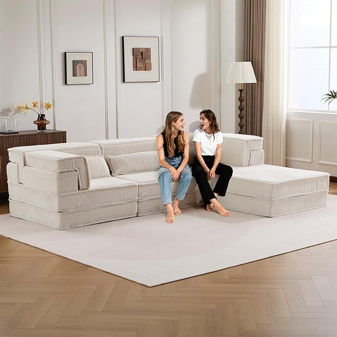 KEIKI 2Seat Modular Velvet Sofa Couch with Chaise Memory Foam for Modern Home Small Space Style Conscious Minimalists Warm Inviting Comfy Supportive Rest Space Elegant Premium Design White