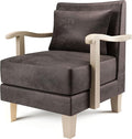 HOMES: Inside + Out Turney Upholstered Chair with Pillow Back and Wooden Arm for Living Room Bedroom Light Brown
