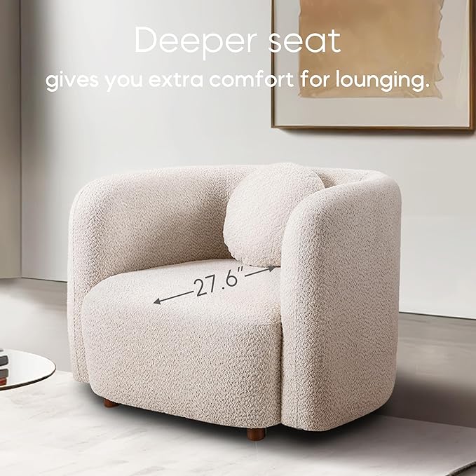 Yoglad 39.37‘’ Modern Curved Boucle Chair Cozy Thick Upholstered Teddy Loveseat Half Moon Aesthetic Design Sherpa Couch for Small Living Room Bedroom Apartment Studio (Beige)