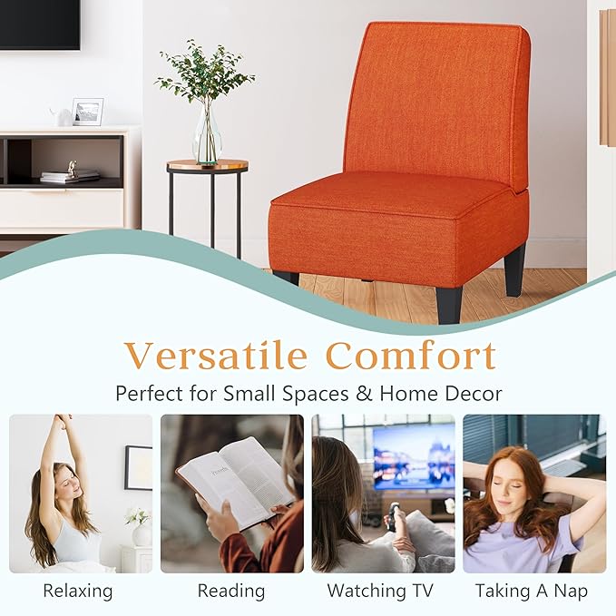 ALISH Upholstered Living Room Chairs Set of 2 Armless Side Accent Bedroom Chairs with Curved Backrest and Wooden Legs Orange Orange