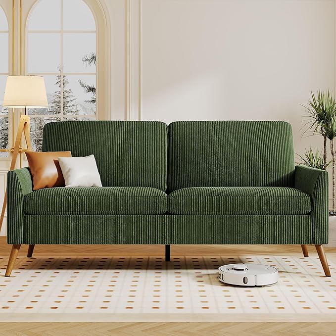 Vipbear 68 Loveseat Sofa - Green Comfy Corduroy with Spring Cushion Solid Wood Frame Modern Deep Seat Bedroom &amp Living Room Office Small Couch
