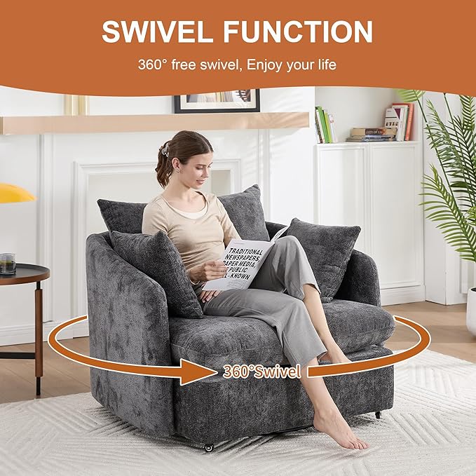 46 Oversized Swivel Accent Chair with Ottoman Set Upholstered 360° Swivel Barrel Chair and A Half with Ottoman Extra Wide Seat Lounge for Living Room Reading Bedrooms