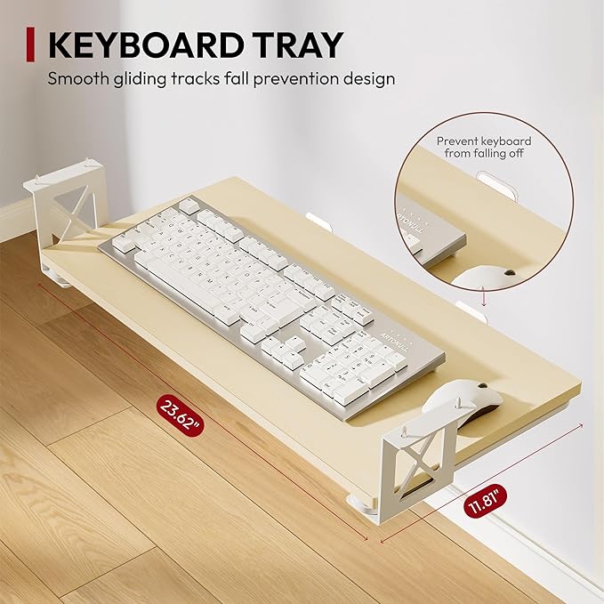 SANODESK Standing Desk with Keyboard Tray 48 × 24 Inches Electric Height Adjustable DeskSit Stand up Desk with Splice Board Home Office Desk Computer WorkstationWhite Frame/Maple Top