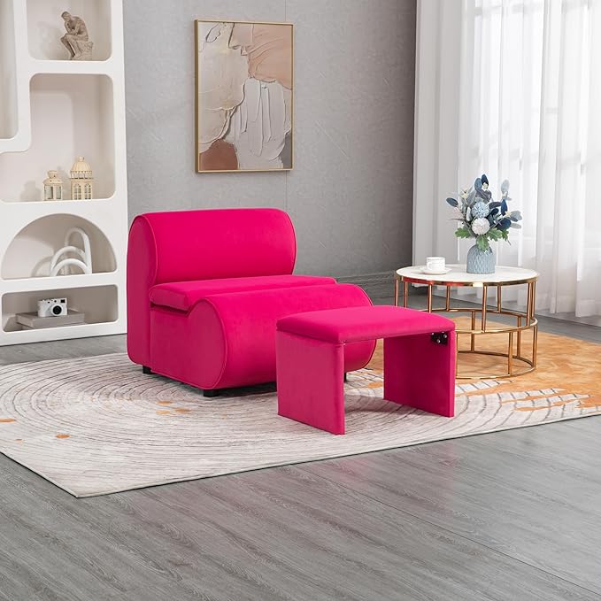 House Hold Accent Chair with Ottoman Cushioned deep seat no armrest Accent Single Lazy Chair for Living Room