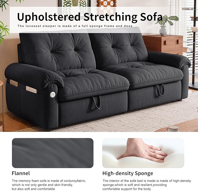 77 Queen Size Sleeper Sofa Bed Convertible Pull Out Couch with Velvet Fabric 3-in-1 Loveseat L Shaped Couch Bed with Adjustable Backrest Side Pocket &amp USB Ports for Living Room Apartment